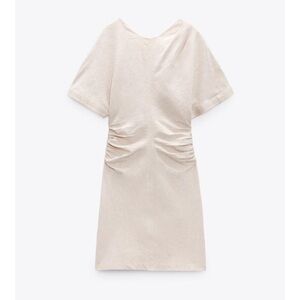 Zara Linen Blend Cream Ruched Dress